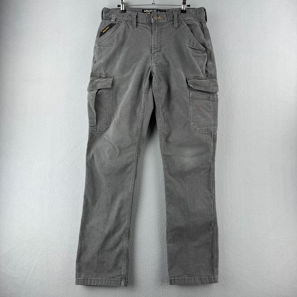 Ariat Pants Mens 32x34 (Fits 32x33) Gray Cargo M4 REBAR Relaxed Fit Straight